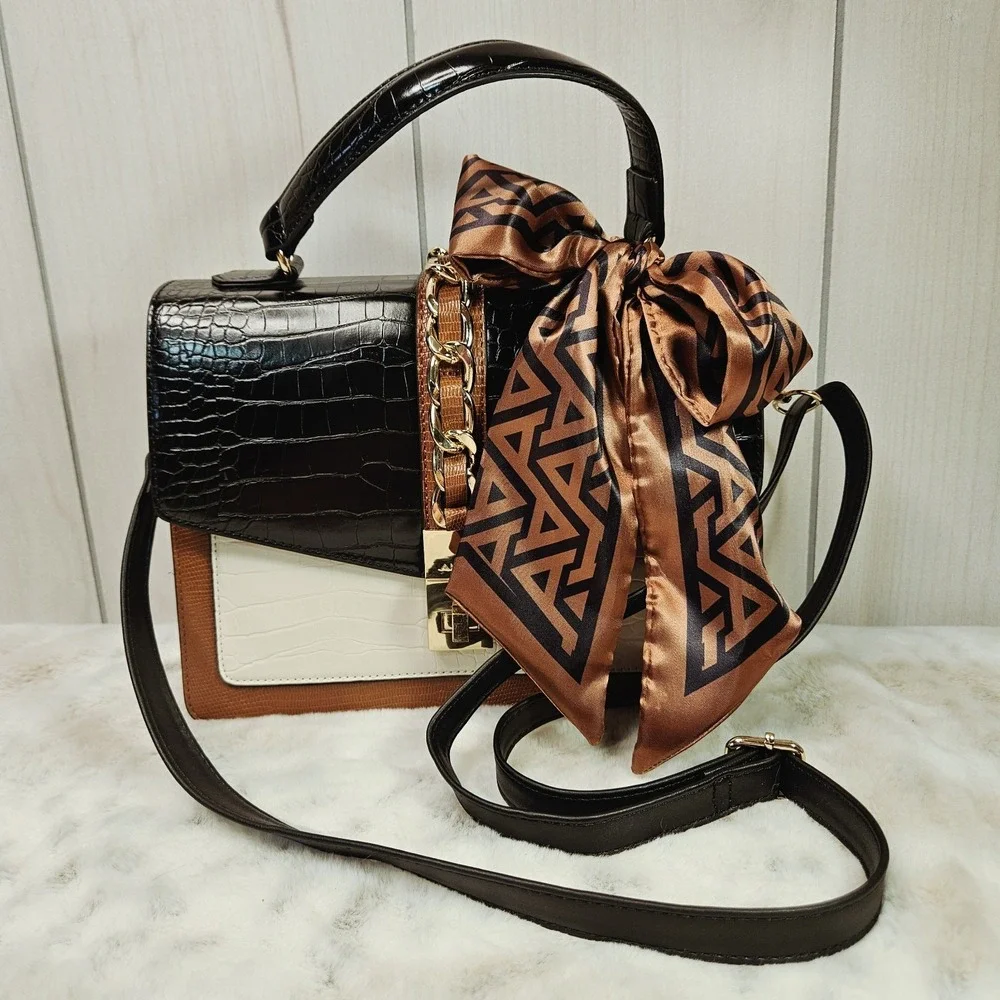 Aldo Handbag Satchel Croc‎ Embossed Adj Crossbody Strap Office Core Capsule